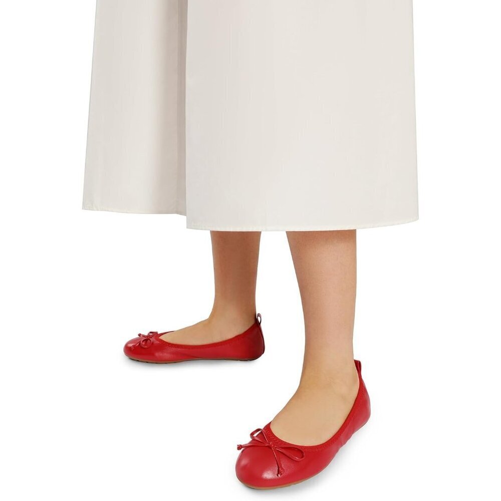 Women's Red Bowknot Round Toe Comfort Light Weight Slip-on Foldable Flats - Picture 9 of 9